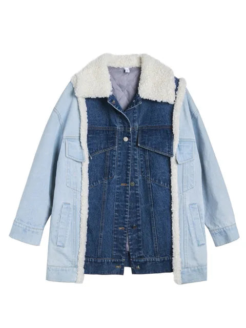 Denim Lamb Wool Collar Jacket