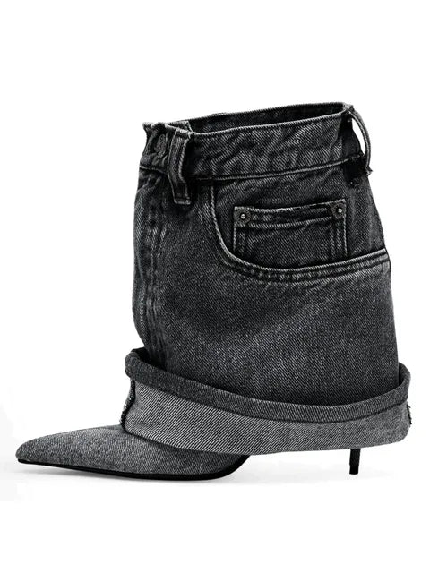 Denim Fine High Heel Skirt Boots