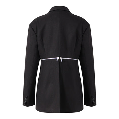 Dark Black Asymmetrical Suit Jacket