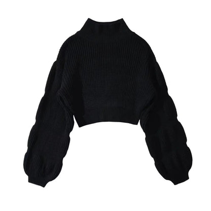 Spice Girl turtleneck puffed sleeve chunky sweater