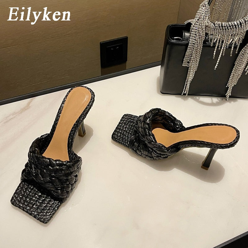 Weave Square Toe Heels