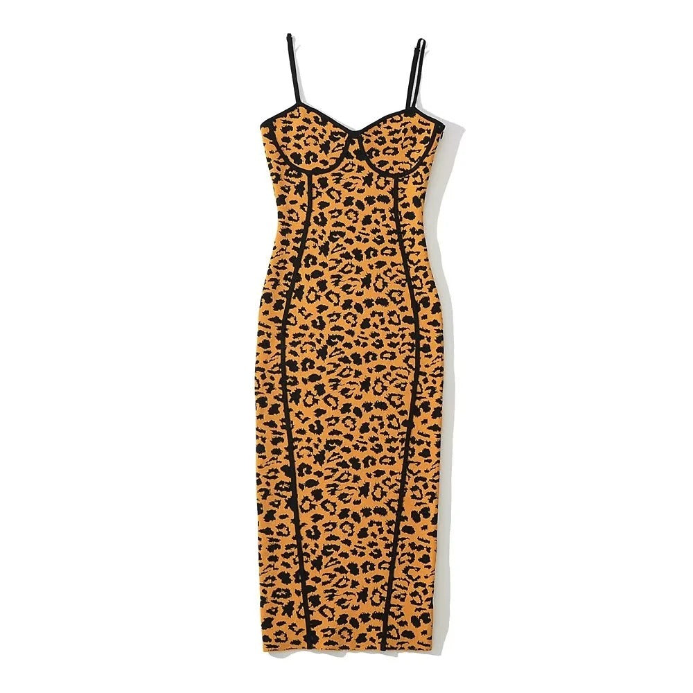 Leopard Print Jacquard Halter Dress