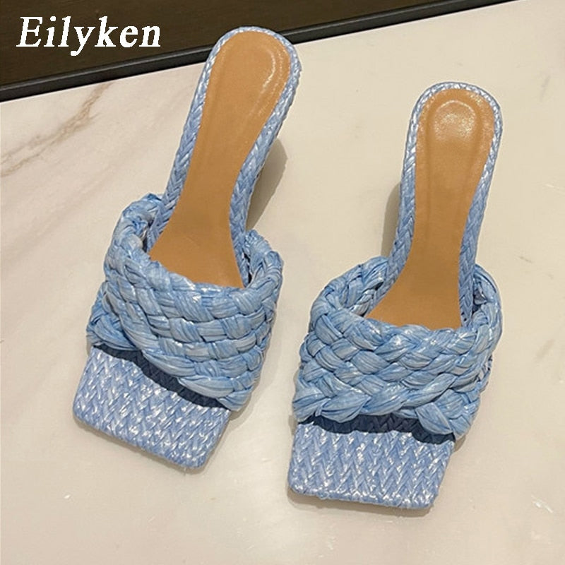 Weave Square Toe Heels