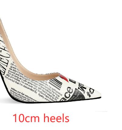 Poster Letter Print Pointed Toe Stilettos