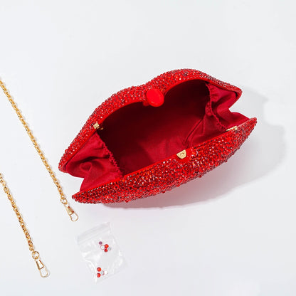 Mouth Shaped Rhinestone Clutch Bag