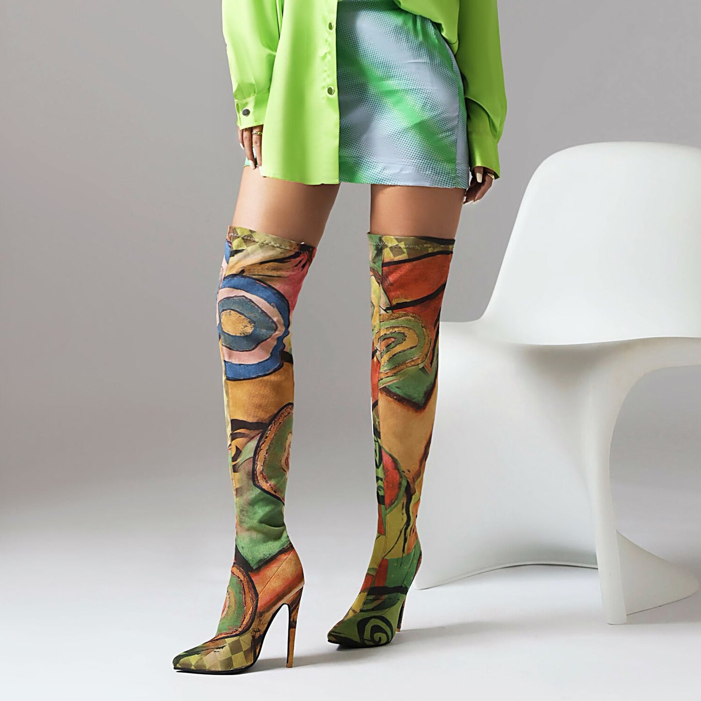 Graffiti Over Knee Boots