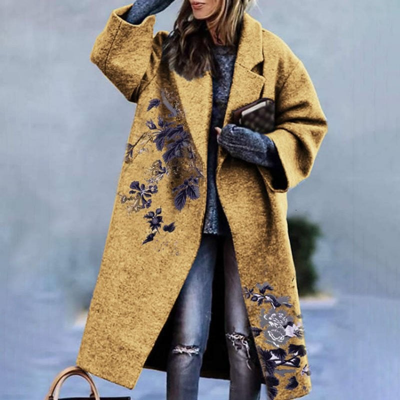 Long Sleeve Printed Woolen Coat