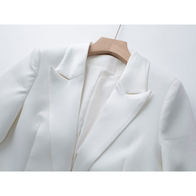 Collar Splice Suit Coat Feather Decorative Straight Trousers Two Piece Set
