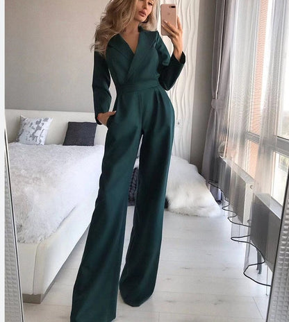 Jumpsuit with Diagonal Collar and Mid Waist