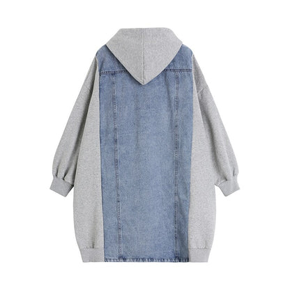 Loose Stitching Denim Oversized Hooded Coat