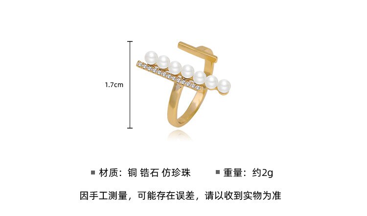 Trendy Style Zircon Open Ring Women Simulated Pearl Geometric Rings Fashion Brass Jewelry Wholesale