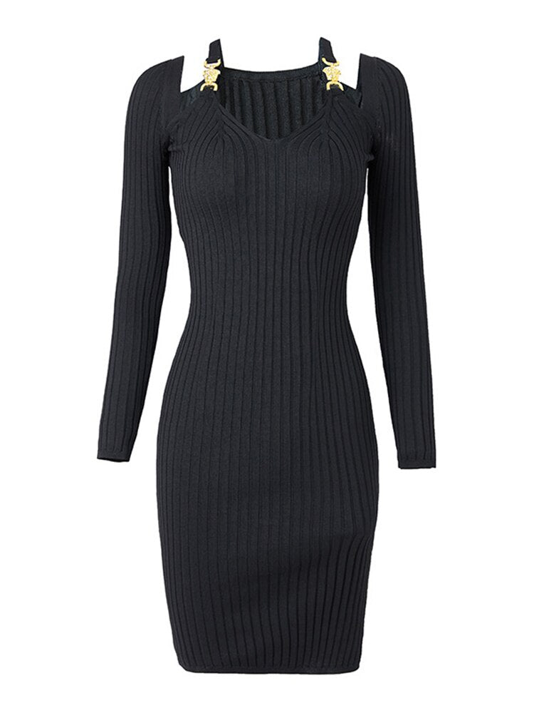 Solid Knitted Midi Dress