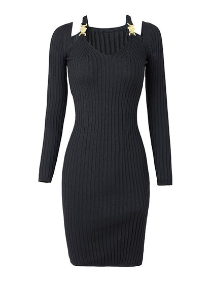 Solid Knitted Midi Dress