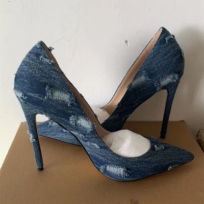 Pointed Toe Denim High Heels