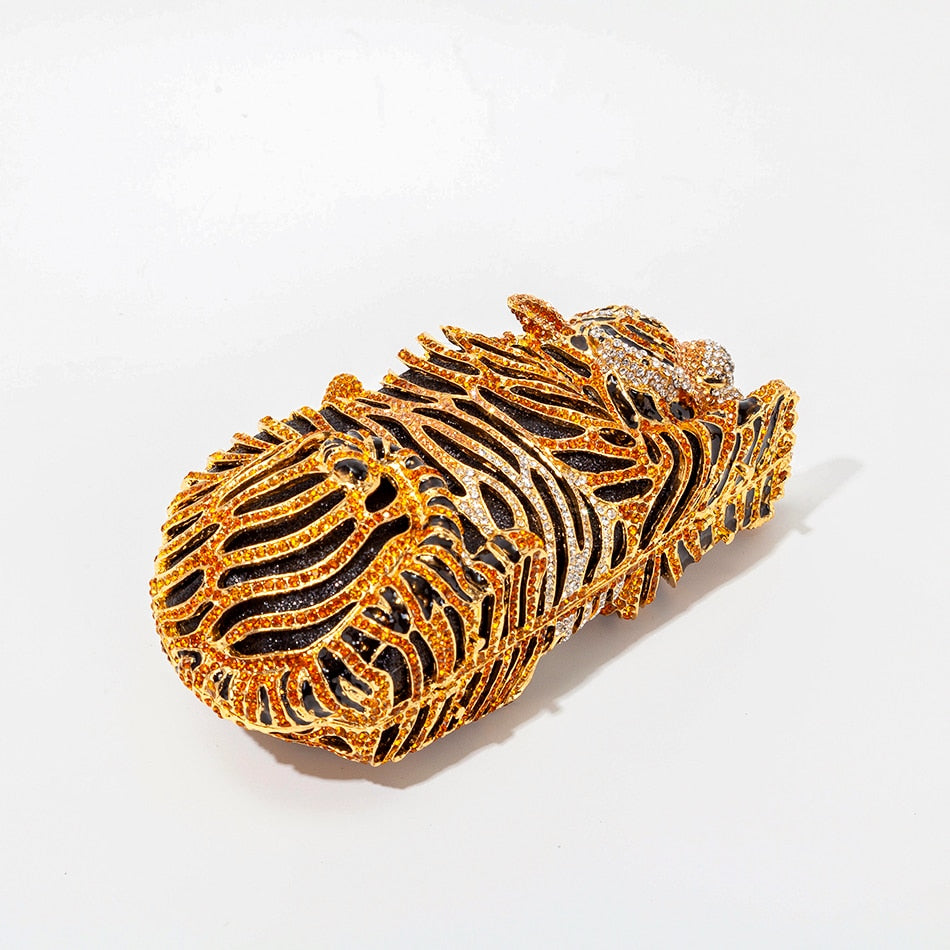 Tiger Crystal Evening Clutch Bags For Wedding Party New Metal Bling Rhinestone Novelty Purses And Handbags Luxury Designer