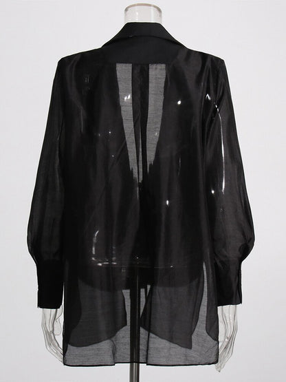 Long Sleeve Blazer with Sheer Mesh Patchwork Detail