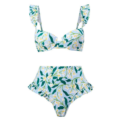 Leaf Print Bikini with Matching Ruffle Skirt