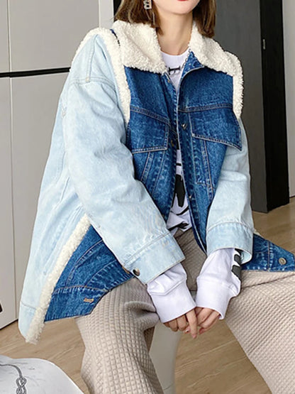 Denim Lamb Wool Collar Jacket