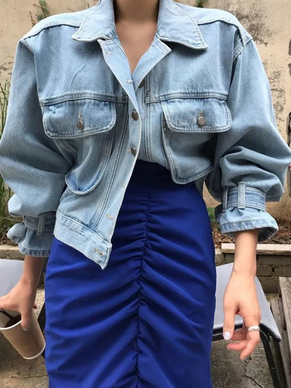 Vintage Loose Workwear Short Denim Jacket