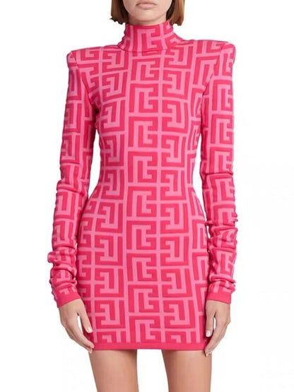 High Street Designer Monogram Jacquard Knit Dress