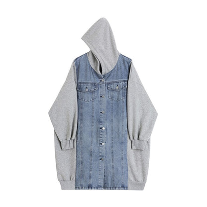 Loose Stitching Denim Oversized Hooded Coat