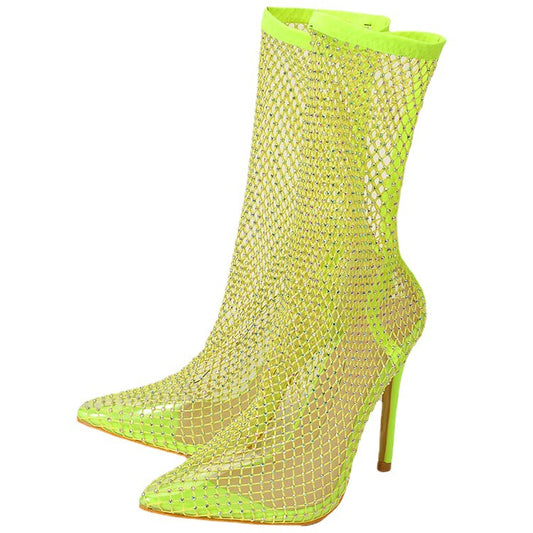 Sexy Over-the-Knee Crystal Rhinestone Mesh Boots