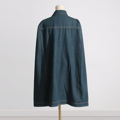 Cloak Design Multi Pockets Straight Denim Jacket