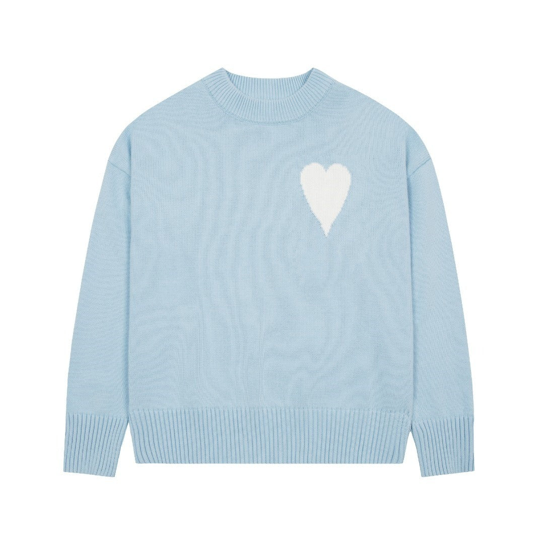 Big Heart Embroidered Round Neck Sweater