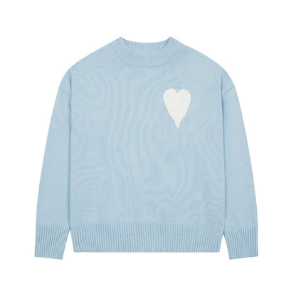 Big Heart Embroidered Round Neck Sweater