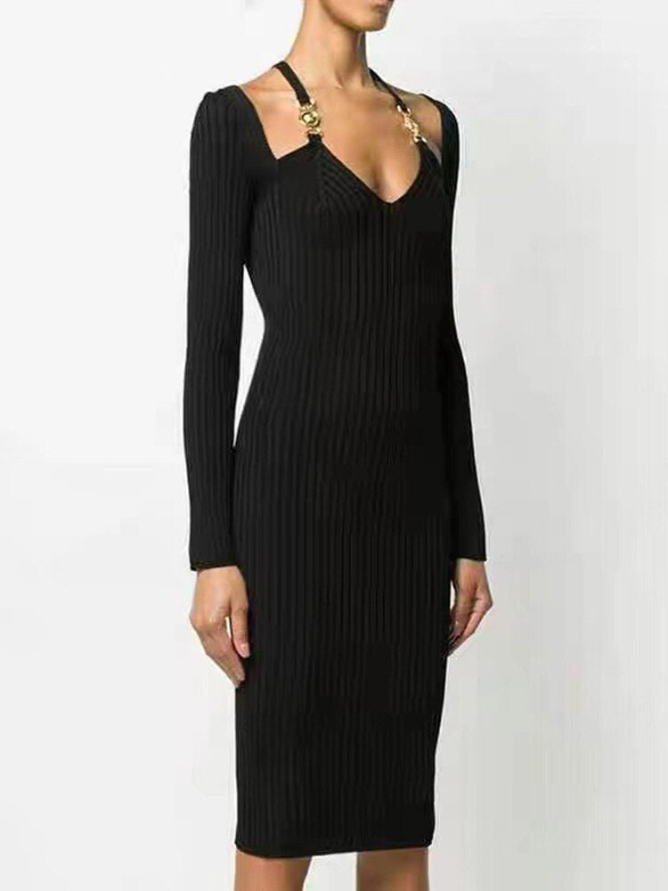 Solid Knitted Midi Dress