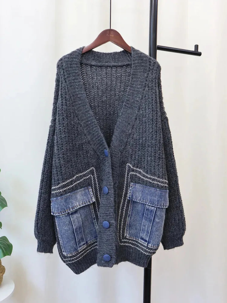 V-Neck Loose Single-Breasted Cardigan