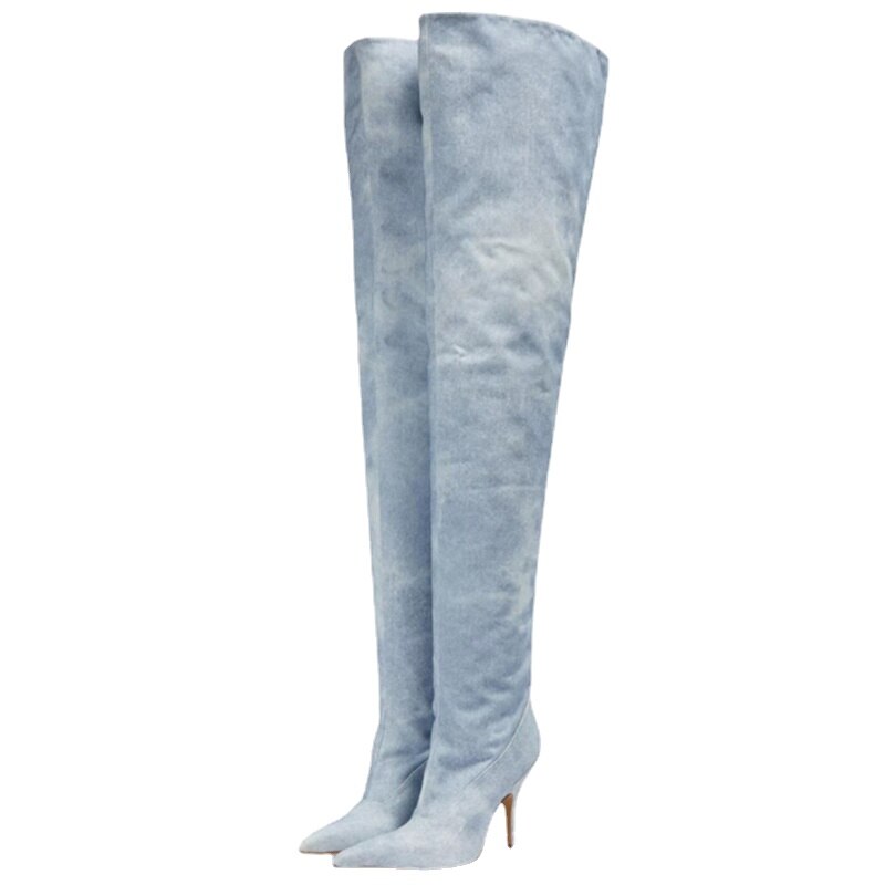 Denim Knee Sleeve Boots