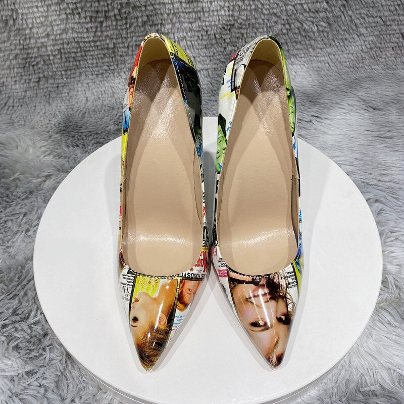 Picture-Print Floral Patent High Heels