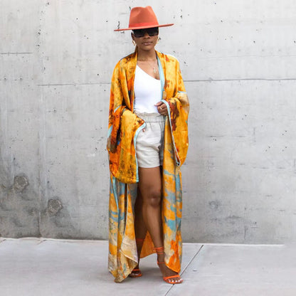 Bohemian Printed Long Kimono Wrap Dress