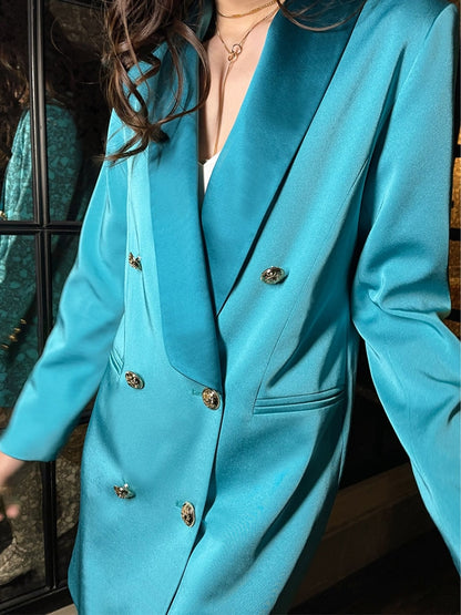 Shawl Collar, Contrast Color Double-Breasted Design Fashion Blazer