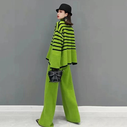 High-Neck Sweater and Wide-Leg Trousers Two-Piece Set