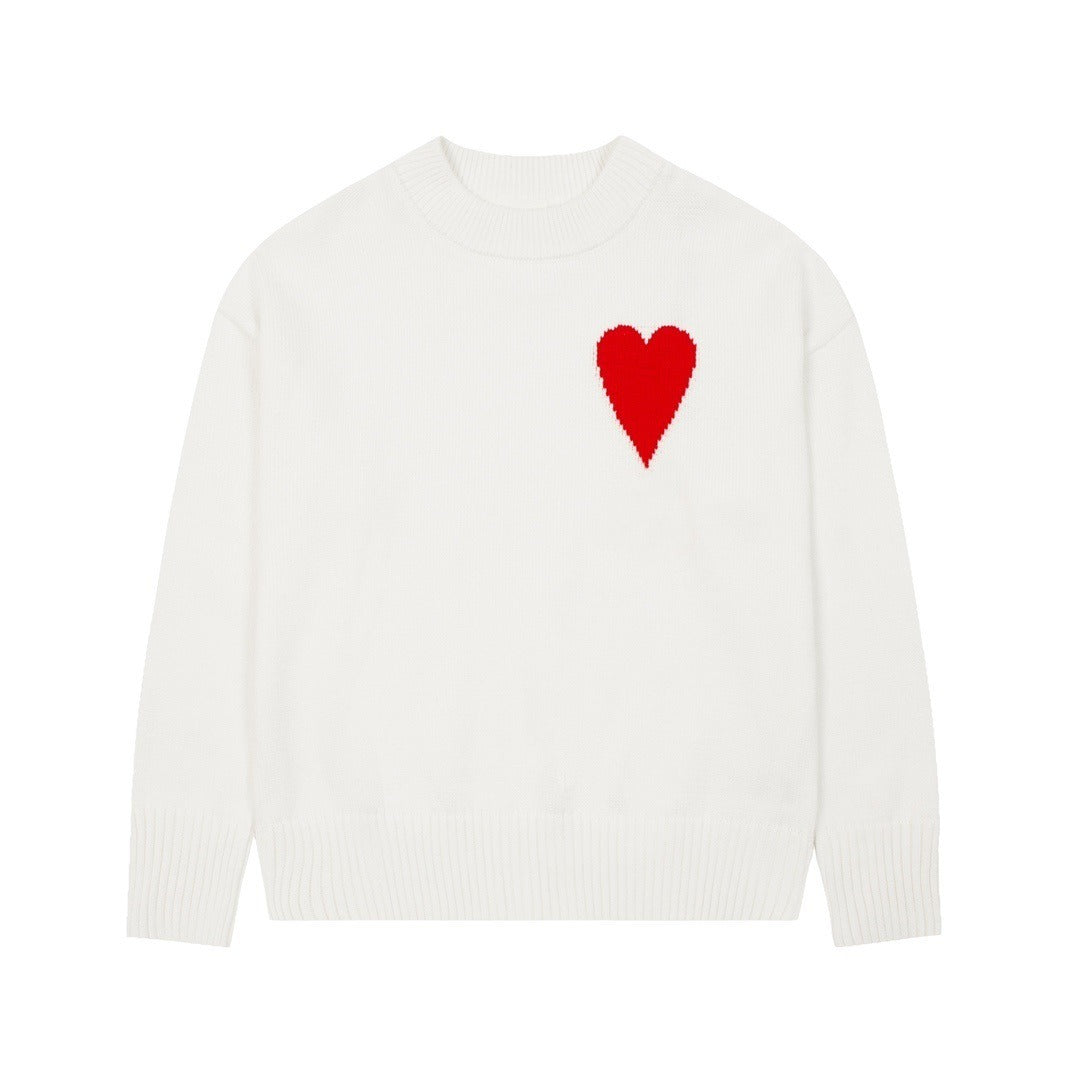 Big Heart Embroidered Round Neck Sweater