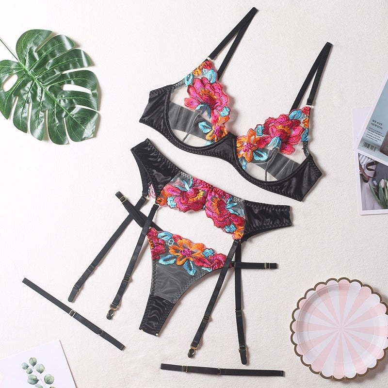 Sexy Patchwork Embroidered Lingerie Set