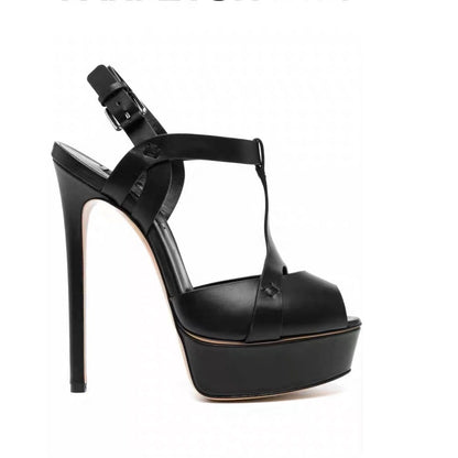 Stylish Platform Sandals: Women's Cross-Belted Leather Roman Sandals, Slim High Heels