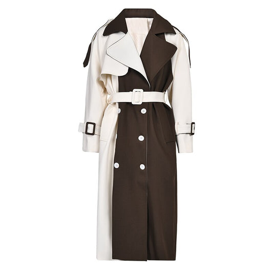 Brown Color-block Long Trench