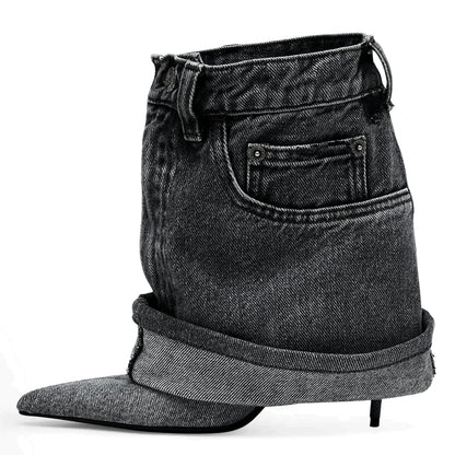 Denim Fine High Heel Skirt Boots