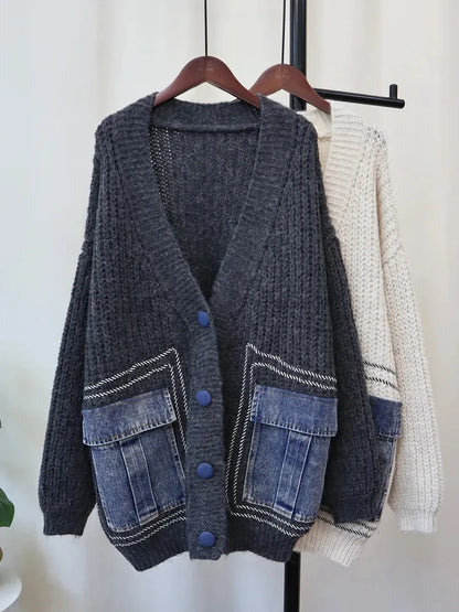 V-Neck Loose Single-Breasted Cardigan