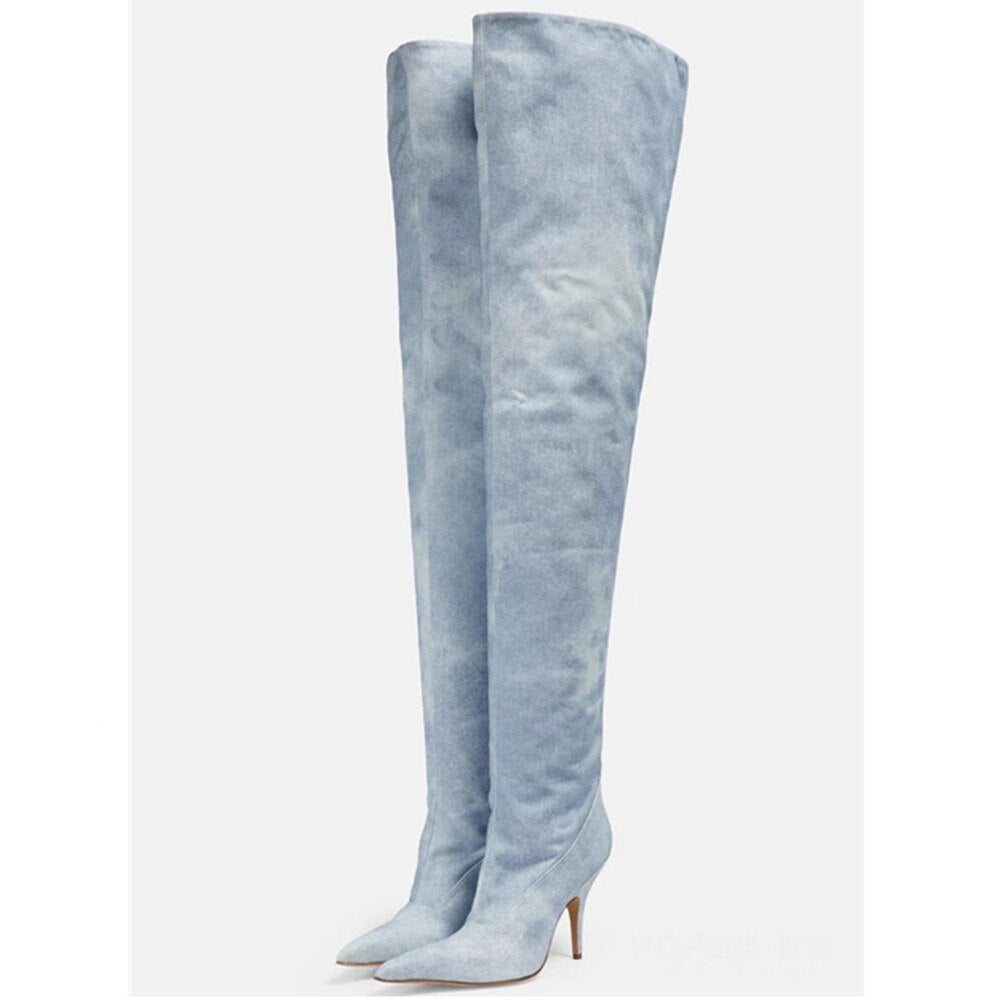 Denim Knee Sleeve Boots