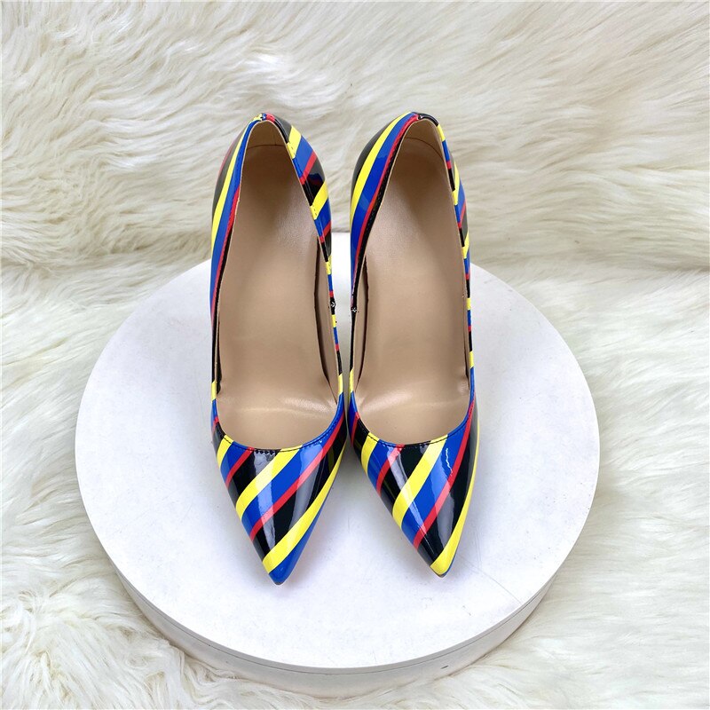 Multi-Color Stripe Print Stiletto Pumps