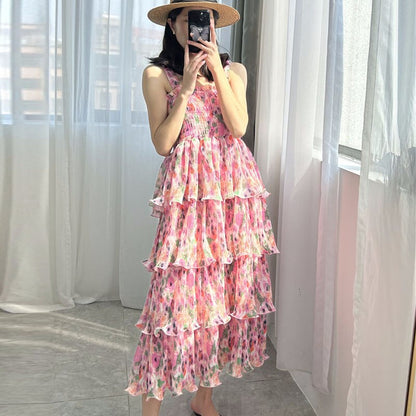 Chic Off-Shoulder Ruffled Layer High-Waist Stretch Midi Dress