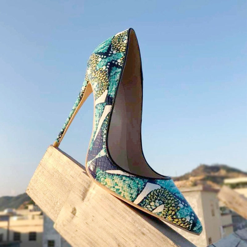 Floral Crocodile-Effect Stiletto Pumps