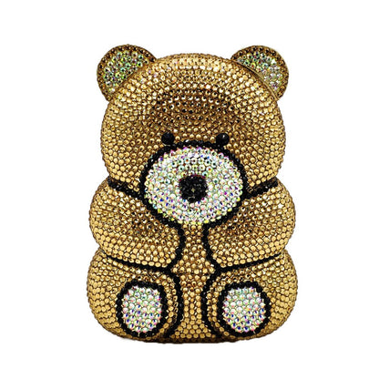 3D Teddy Bear Shape Crystal AB Evening Clutch