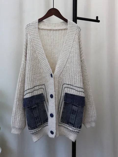 V-Neck Loose Single-Breasted Cardigan