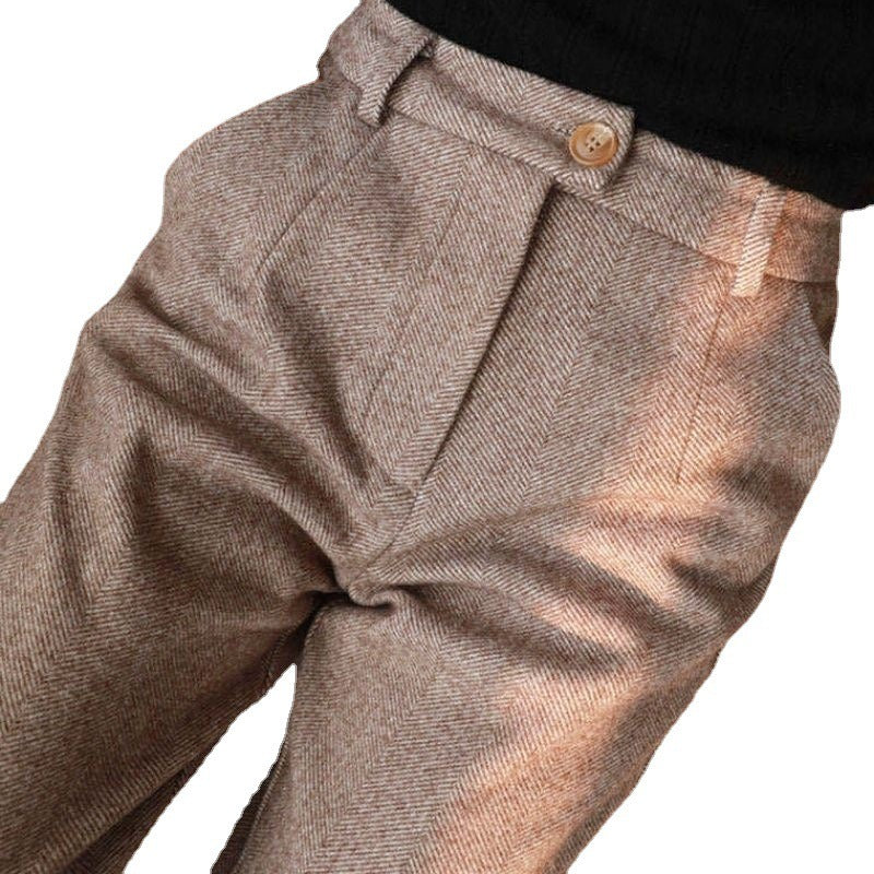 Herringbone Pattern Woolen Harlen Pants