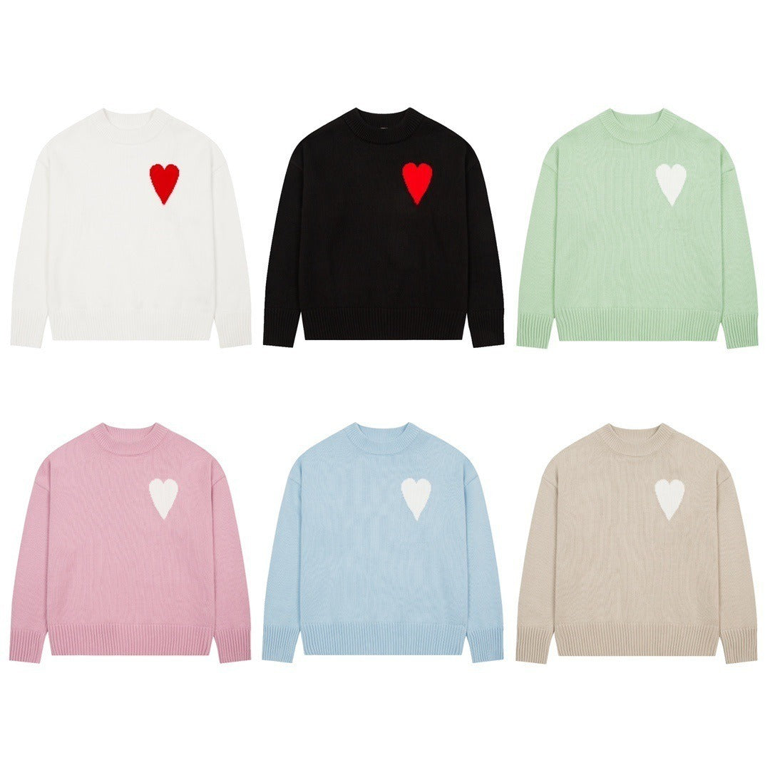 Big Heart Embroidered Round Neck Sweater